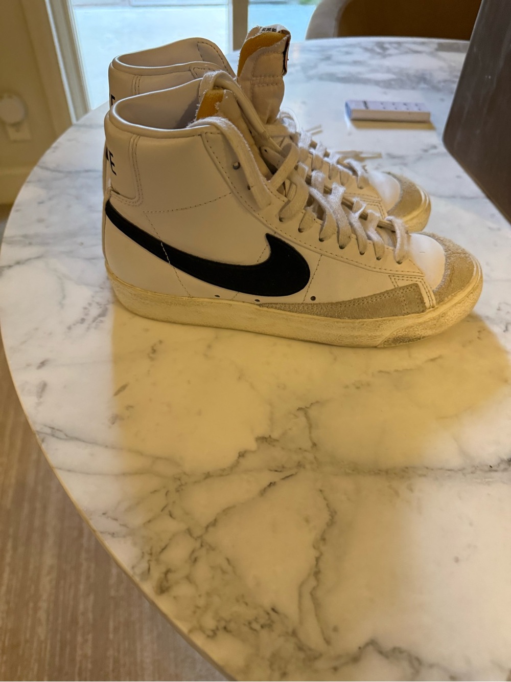 Nike Kids White High-Top Sneakers with Black Swoosh and Tan Trim